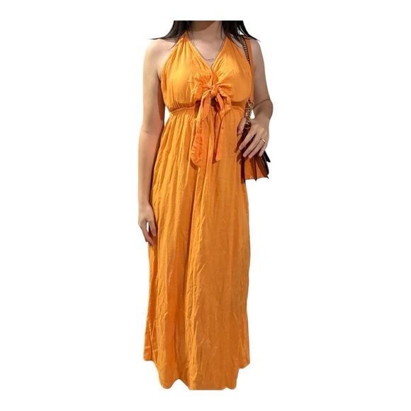 Elegant Orange Halter Maxi Dress - Picture 1 of 6